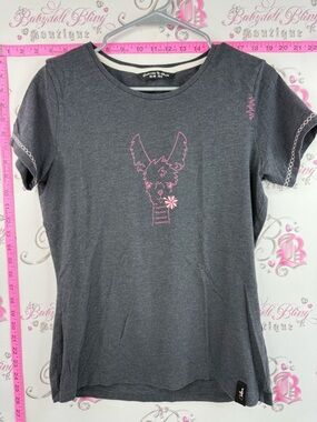 Handmade by Chillaz T-shirt alpaca lama Gray Tee with Pink Logo & Stitching